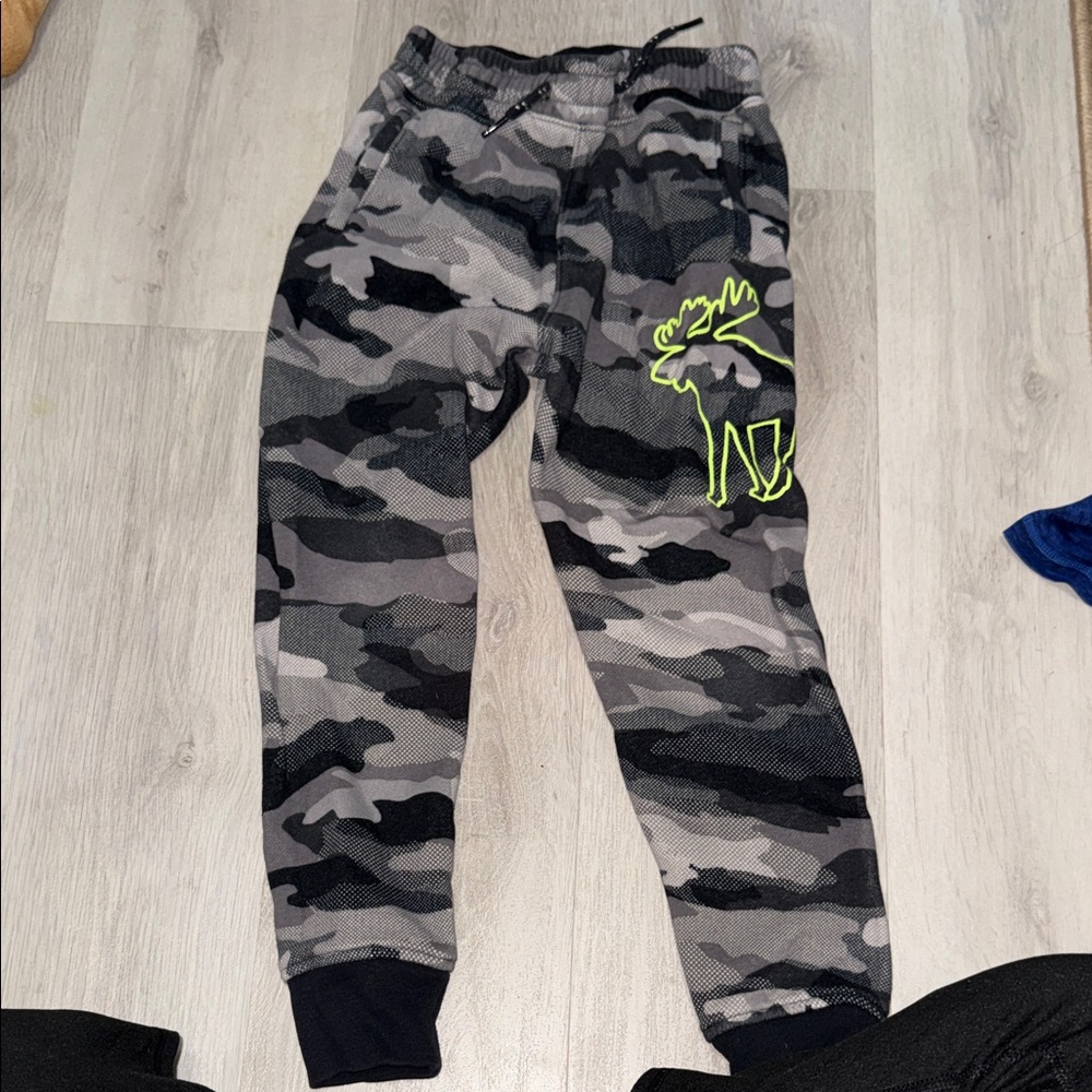 Kids Abercrombie & Fitch Camouflage Joggers with Neon Moose Design